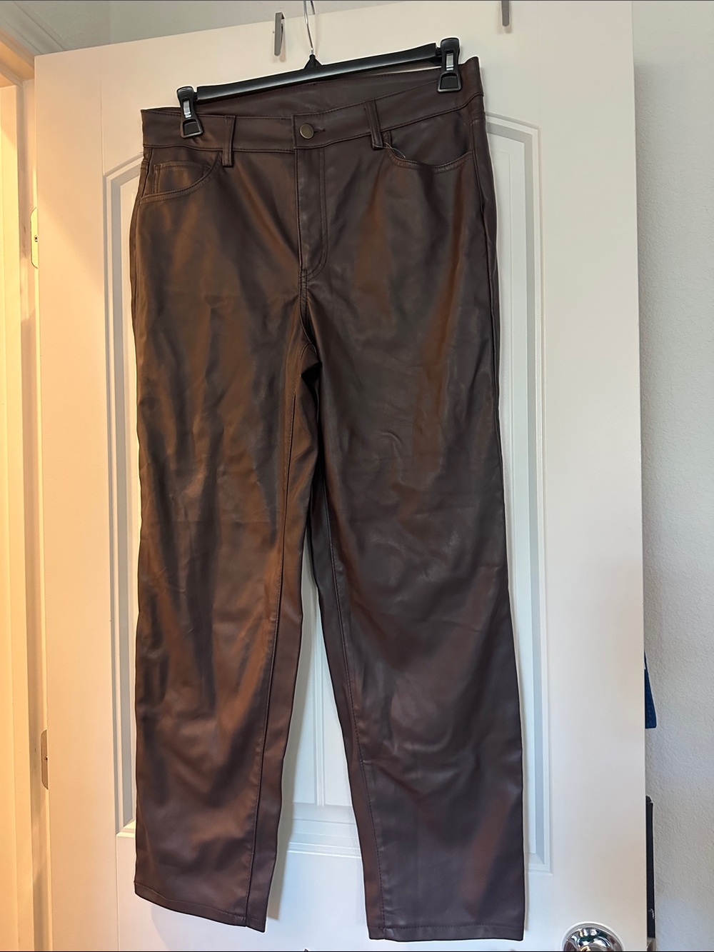 Brown Faux Leather Straight-Leg Pants size 12